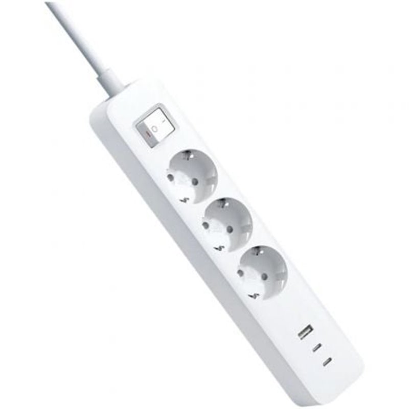 Regleta con Interruptor Xiaomi 20W Power Strip/ 3 Tomas de Corriente/ 1 USB/ 2 USB Tipo-C/ Cable 1.4m/ Blanca