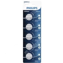 Pack de 5 Pilas de Bot�n Philips CR2016P5/01B Lithium/ 3V
