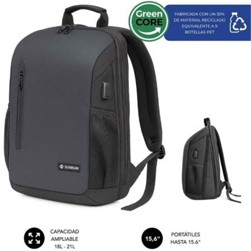 Mochila Subblim Xpand Air Padding Backpack para Port�tiles hasta 15.6"/ Puerto USB/ Negro