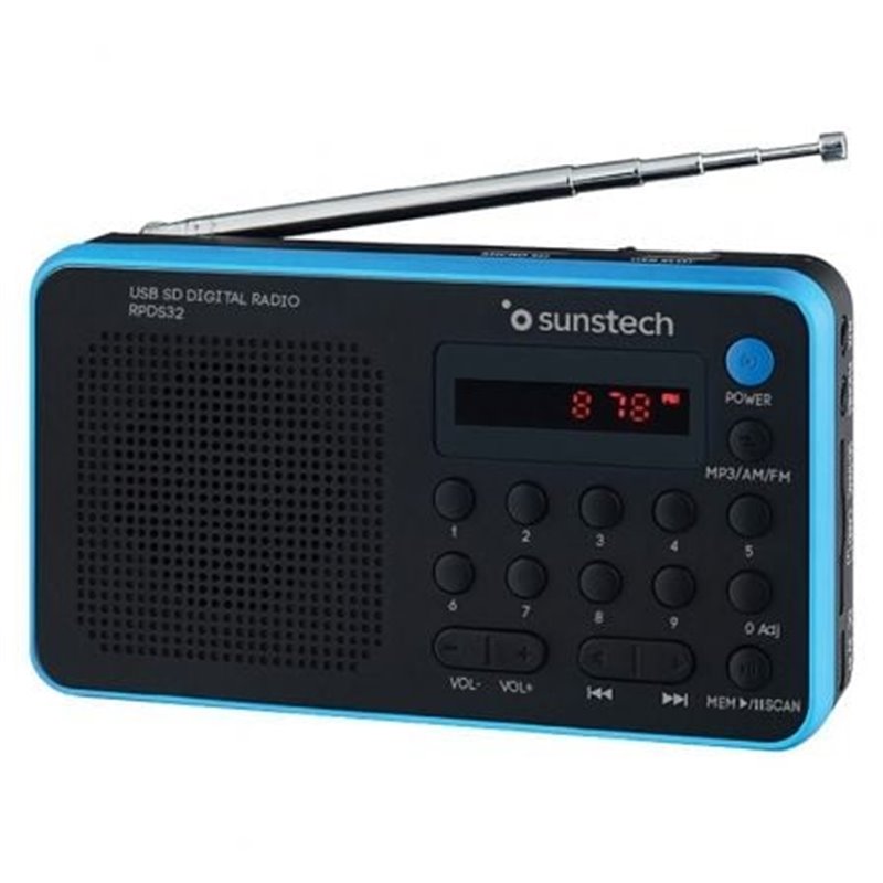 Radio Port�til Sunstech RPDS32BL/ con Bater�a/ Negra y Azul
