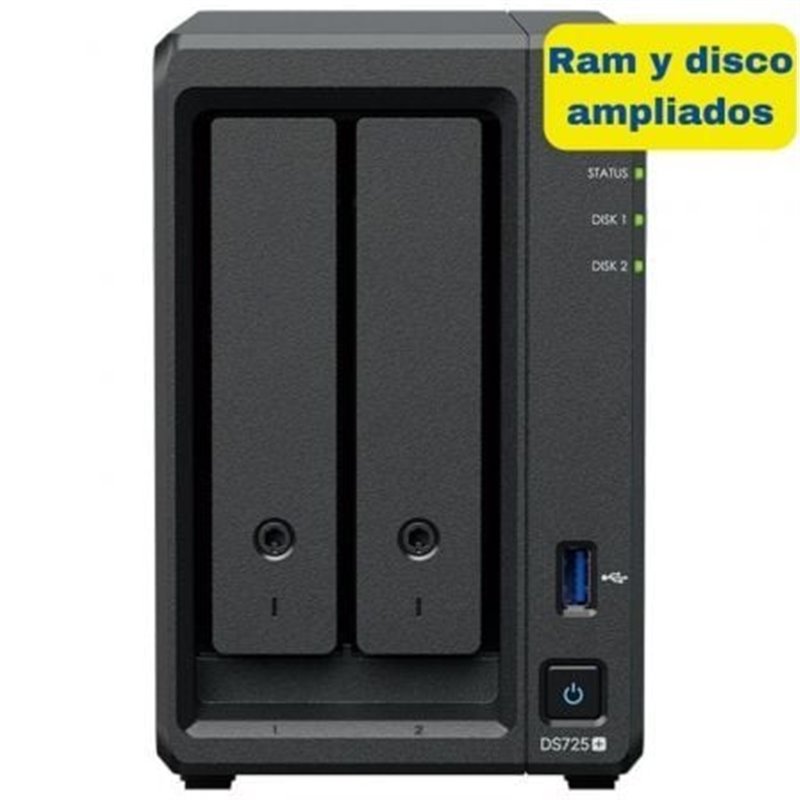 NAS Synology Diskstation DS725+/ 2 Bah�as 3.5"- 2.5"/ 8GB DDR4/ 8TB/ Formato Torre
