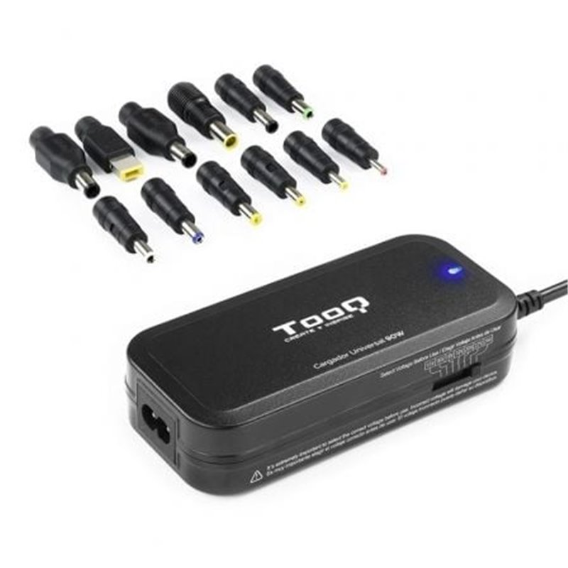 Cargador de Port�til TooQ TQLC-90BS02M/ 90W/ Manual/ 12 Conectores/ Voltaje 15-24V/ 1 USB