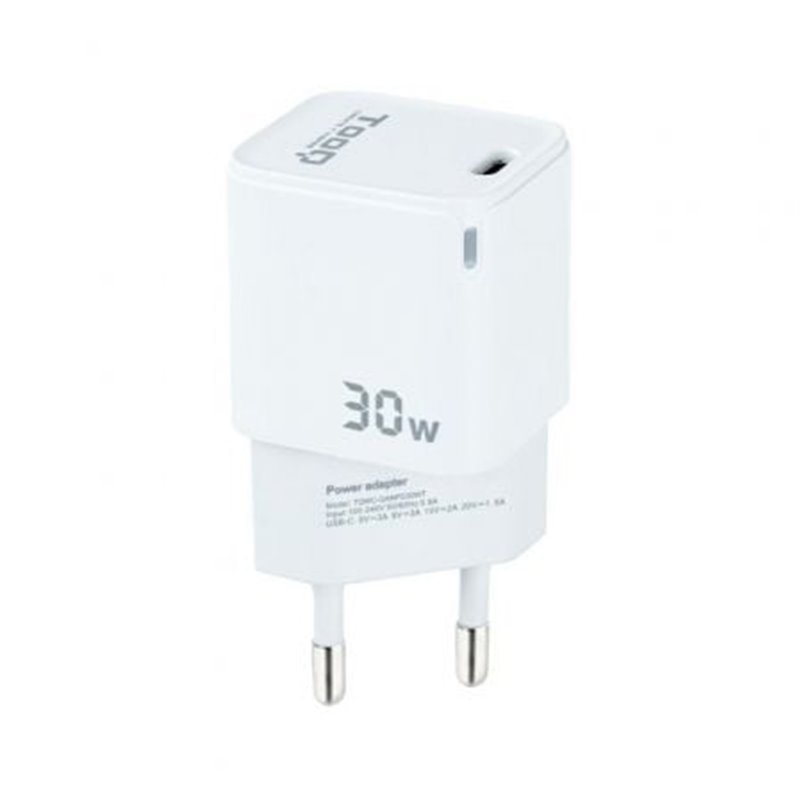 Cargador de Pared GaN TooQ TQWC-GANPD30WT/ 1xUSB Tipo-C/ 30W