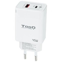 Cargador de Pared GaN TooQ TQWC-GANQCPD45WT/ 1xUSB Tipo-C/ 1xUSB/ 45W