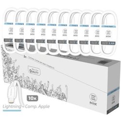 Pack 10 Cables Lightning Tech One Tech Basik TEC2952/ USB Macho - Lightning Macho/ 1m/ Blanco