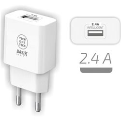 Cargador de Pared Tech One Tech TEC2904/ 1xUSB/ 2.4A/ Blanco