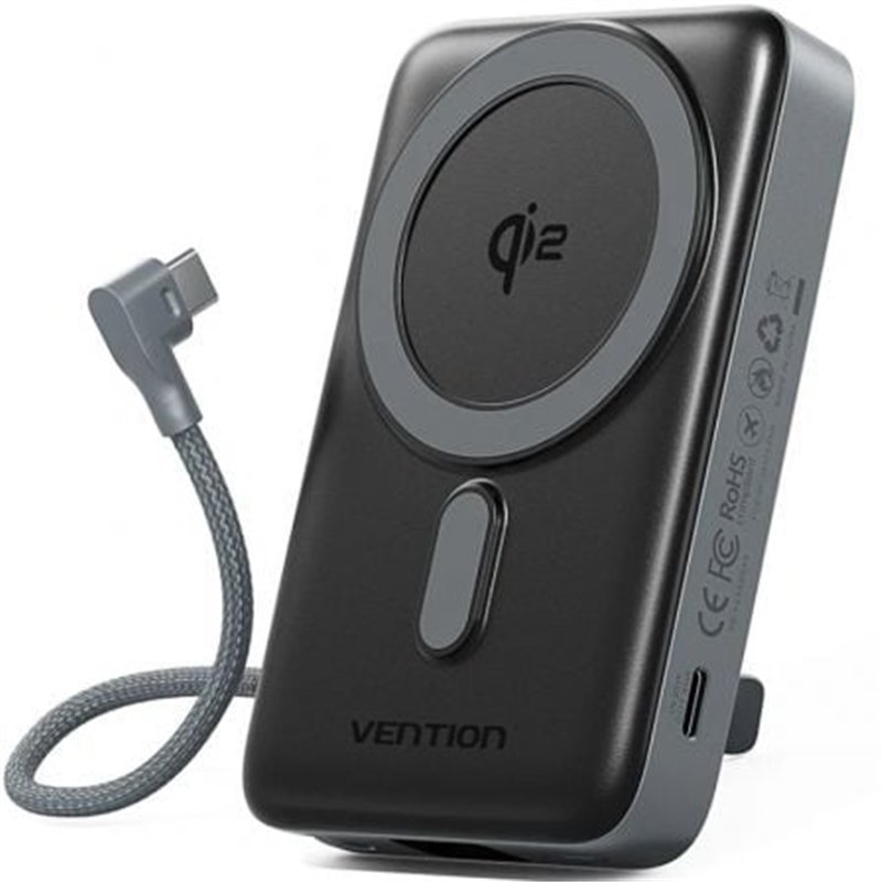 Powerbank 10000mAh Vention FKHH0/ 35W/ Wireless/ Gris/ Incluye Cable USB TIpo-C