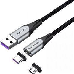 Cable USB 2.0 Vention CQNHD/ USB Macho/ MicroUSB Macho - USB Tipo-C Macho/ 480Mbps/ 50cm/ Gris