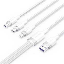 Cable USB 2.0 Lightning Vention CTPWG/ USB Macho/ USB Tipo-C Macho - MicroUSB Macho - Lightning Macho/ Hasta 60W/ 480Mbps/ 1.5m/