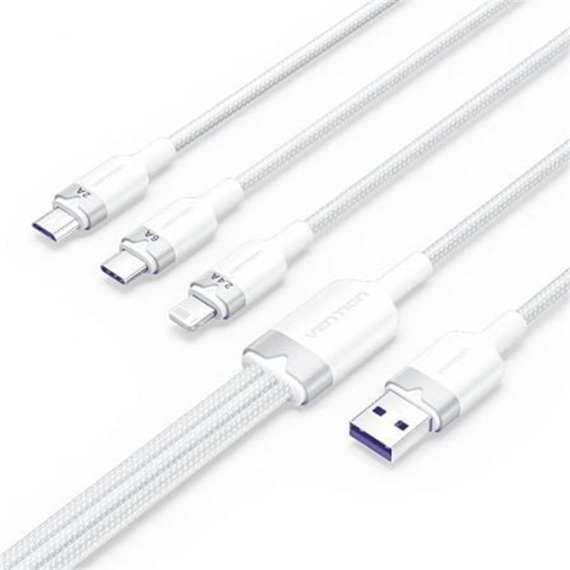 Cable USB 2.0 Lightning Vention CTPWG/ USB Macho/ USB Tipo-C Macho - MicroUSB Macho - Lightning Macho/ Hasta 60W/ 480Mbps/ 1.5m/