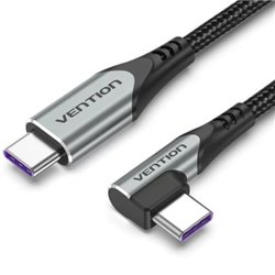 Cable USB 2.0 Tipo-C 90� Vention TAKHF/ USB Tipo-C Macho - USB Tipo-C Macho/ Hasta 100W/ 480Mbps/ 1m/ Gris