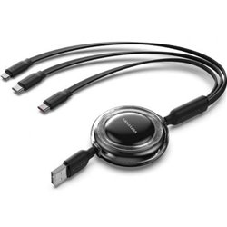 Cable USB Retr�ctil Vention TRJBBE/ USB Macho - Lightning/ 2xUSB Tipo-C/ Hasta 17.5W/ 10Gbps/ 1.1m/ Negro
