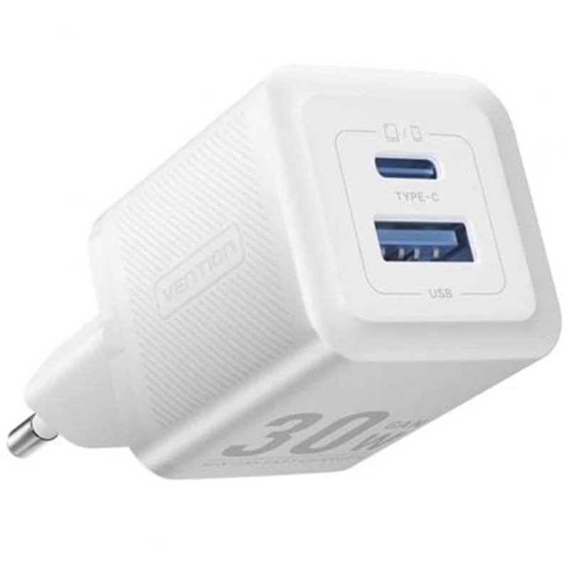 Cargador de Pared GaN Vention FEQW0-EU/ 1xUSB Tipo-C/ 1xUSB/ 30W