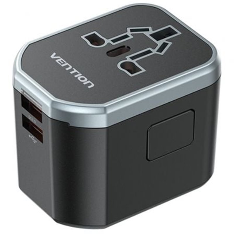 Cargador de Pared Universal para Viaje Vention FJCB0/ Toma de Corriente Universal/ 1xUSB Tipo-C/ 2xUSB/ 20W