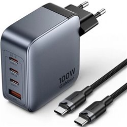 Cargador de Pared GaN Vention TZ-FETH0-EU/ 3xUSB Tipo-C/ 1xUSB/ 100W