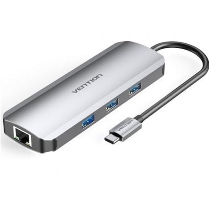 Docking USB Tipo-C Vention TOKHB/ 1xHDMI 4K/ 3xUSB/ 1xUSB Tipo-C PD/ 1xRJ45/ 1xLector Tarjetas SD y MicroSD/ Gris