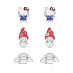 Set 3 Pares de pendientes Hello Kitty and Friends plata