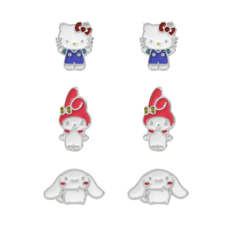 Set 3 Pares de pendientes Hello Kitty and Friends plata