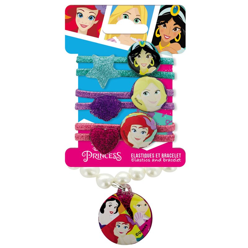 Blister 6 Gomas de pelo + pulsera Princesas Disney