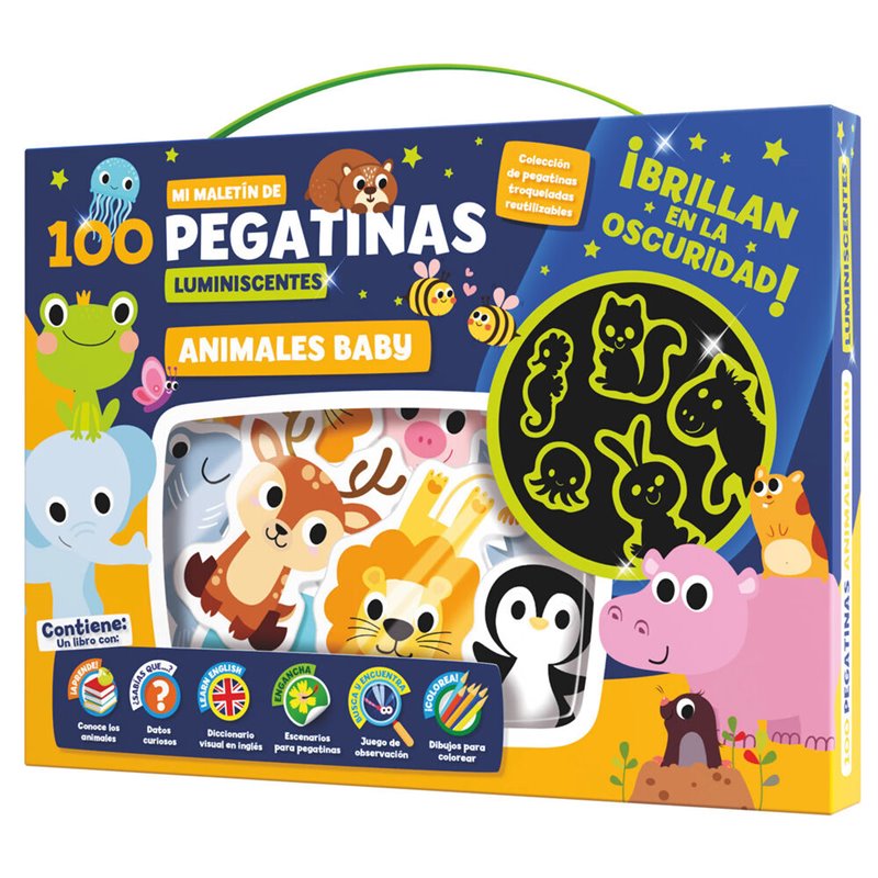 Maletin 100 pegatinas luminiscentes Animales Baby