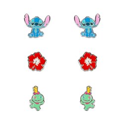 Set 3 Pares de pendientes Stitch Disney plata