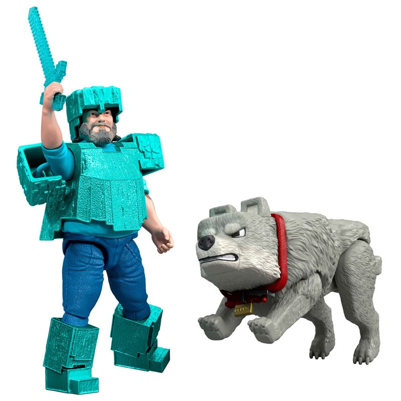 Set 2 figuras Steve & Wolf Minecraft La Pelicula