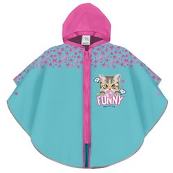 Chubasquero azul claro gato divertido cremallera