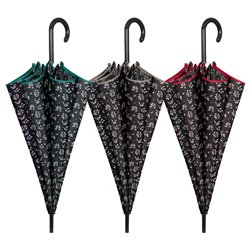 Paraguas automatico negro estampado 61cm surtido