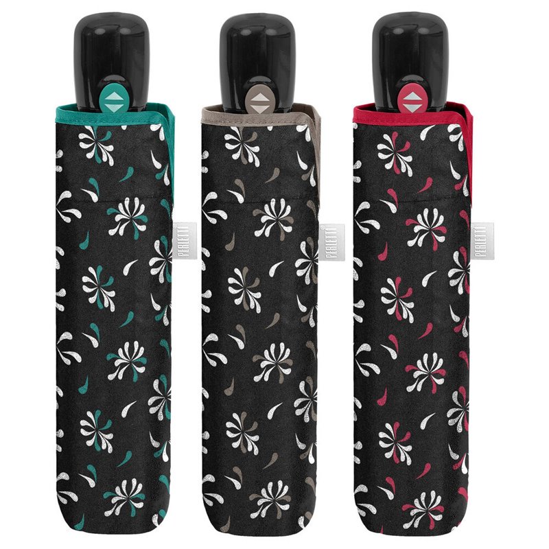 Paraguas plegable automatico negro estampado 54cm surtido