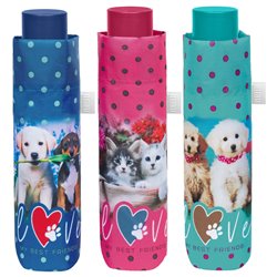 Paraguas plegable manual perros y gatos 54cm surtido