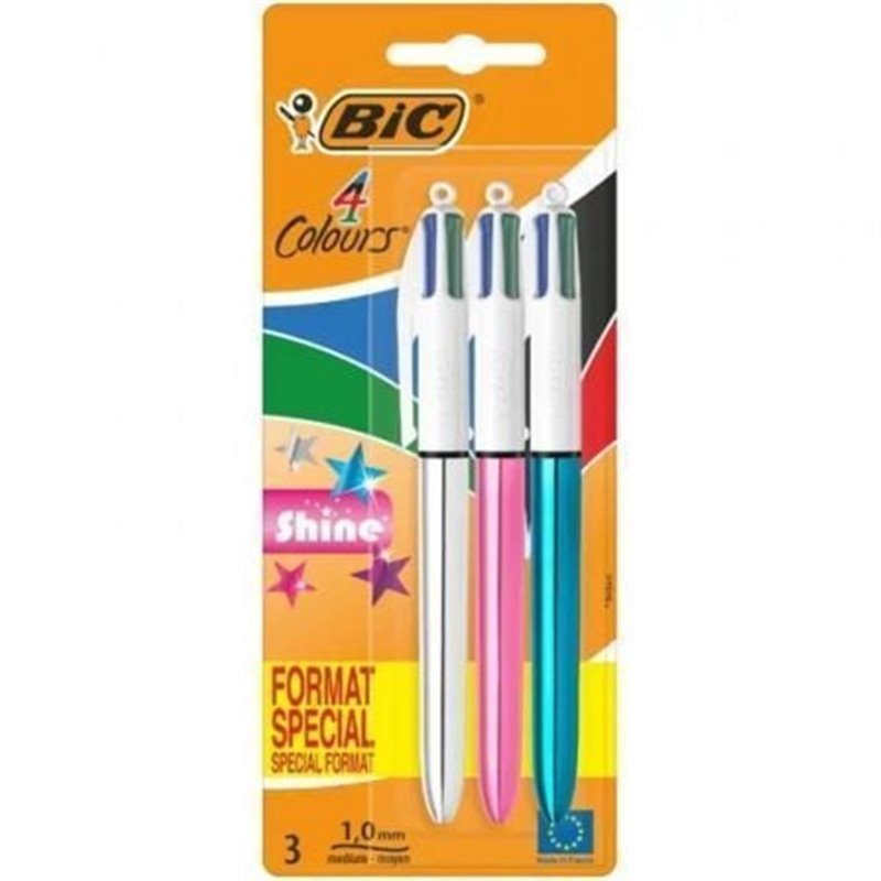 Bol�grafos de Tinta de Aceite Retr�ctil Bic 4 Colors Shine 9122751/ 3 unidades/ 4 Colores de Tinta/ Cuerpo Color Brillante