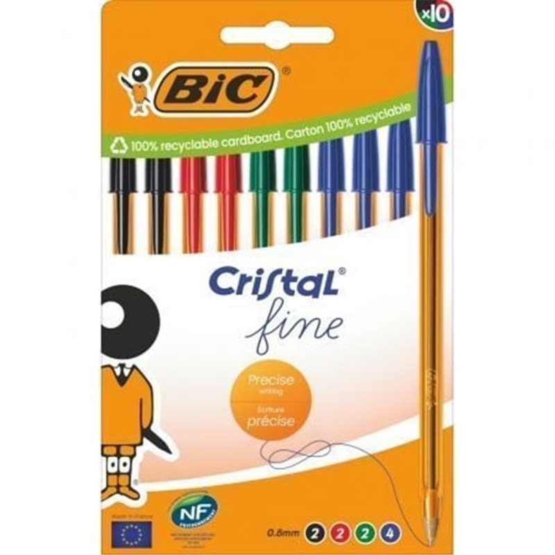 Bol�grafos de Tinta de Aceite Bic Cristal Fine 516356/ 10 unidades/ Colores Surtidos