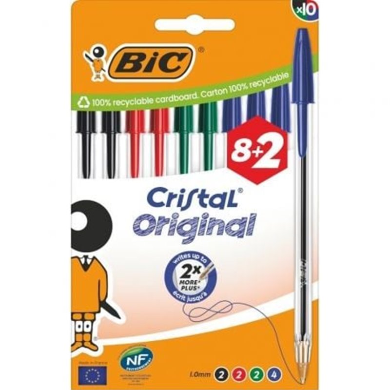 Bol�grafos de Tinta de Aceite Bic Cristal Original 516355/ 10 unidades/ Colores Surtidos