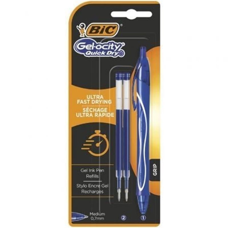 Bol�grafos de Tinta de Gel Retr�ctil Bic Gelocity Quick Dry 951757/ 1 unidades/ 2 recambios/ Azul
