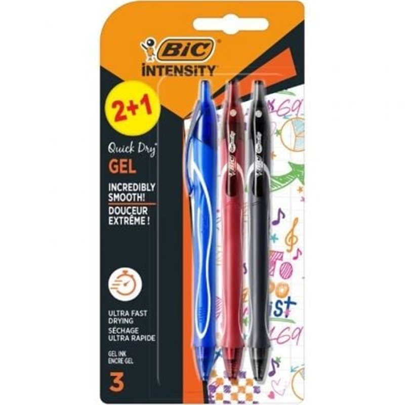 Bol�grafo de Tinta de Gel Retr�ctil Bic Gelocity Quick Dry 972035/ 3 unidades/ Surtidos