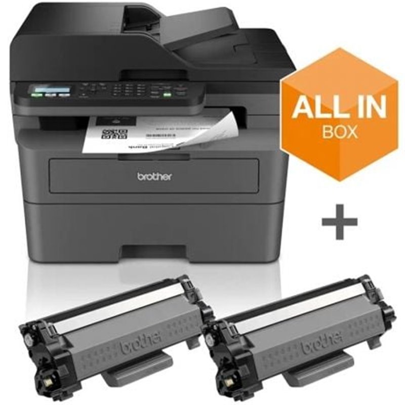 Multifunci�n L�ser Monocromo Brother MFC-L2827DWXL WiFi/ Fax/ D�plex/ Pack impresora + consumibles XL/ Negra
