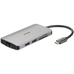 Docking USB Tipo-C D-Link DUB-M810/ 3xUSB/ 1xUSB Tipo-C/ 1xThunderbolt/ 1xHDMI 4K/ 1xRJ45/ 1xLector tarjetas/ Gris