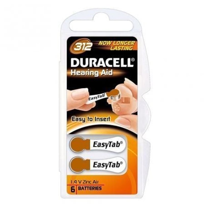 Pack 6 Pilas para Aud�fono Duracell DA312/ 1.6V