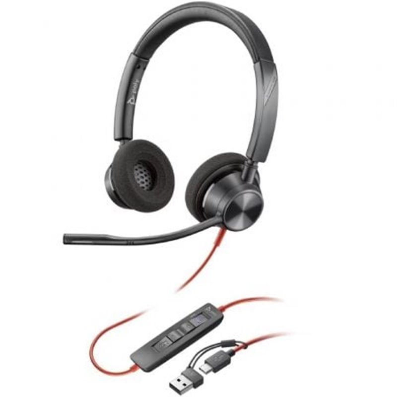 Auriculares Poly Blackwire 3320 para Microsoft Teams USB-C + Adaptador USB-C/A/ con Micr�fono/ USB Tipo-C/ Negros