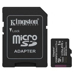 Tarjeta de Memoria Kingston CANVAS Select Plus 1TB microSD XC con Adaptador/ Clase 10/ 150MBs