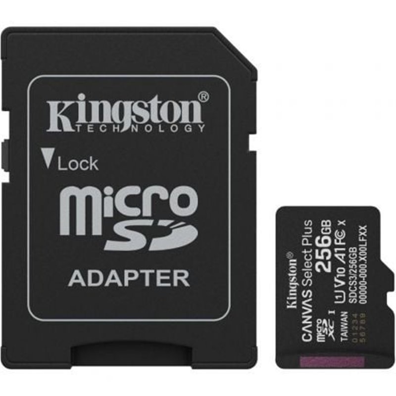 Tarjeta de Memoria Kingston CANVAS Select Plus 256GB microSD XC con Adaptador/ Clase 10/ 150MBs