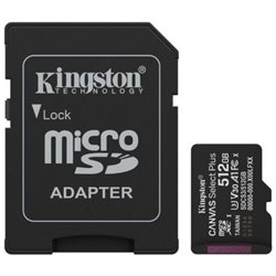 Tarjeta de Memoria Kingston CANVAS Select Plus 512GB microSD XC con Adaptador/ Clase 10/ 150MBs
