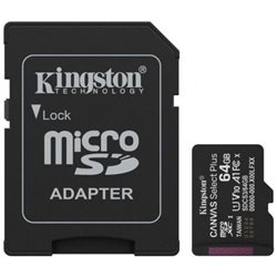 Tarjeta de Memoria Kingston CANVAS Select Plus 64GB microSD XC con Adaptador/ Clase 10/ 100MBs