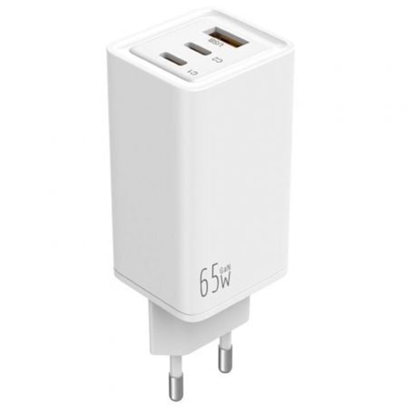 Cargador de Pared GaN Leotec LECSPH65W3W/ 2xUSB Tipo-C/ 1xUSB/ 65W
