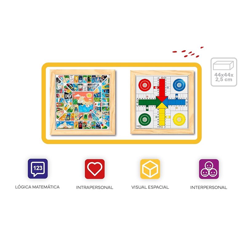 TABLERO PARCHIS-OCA CRISTAL MARCO MADERA 44x44 cm