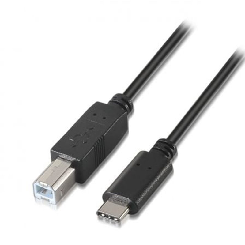 Cable USB 2.0 Impresora Aisens A107-0053/ USB Tipo-C Macho - USB Tipo-B Macho/ 480Mbps/ 1m/ Negro