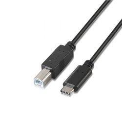 Cable USB 2.0  Impresora Aisens A107-0054/ USB Tipo-C Macho - USB Tipo-B Macho/ 480Mbps/ 2m/ Negro