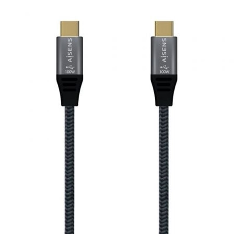Cable USB 3.2 Tipo-C Aisens A107-0634 20GBPS 5A 100W/ USB Tipo-C Macho - USB Tipo-C Macho/ Hasta 100W/ 20Gbps/ 2m/ Gris