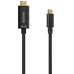 Cable Conversor HDMI 4K Aisens A109-0624/ USB Tipo-C Macho - HDMI Macho/ Hasta 27W/ 1250Mbps/ 1.8m/ Negro