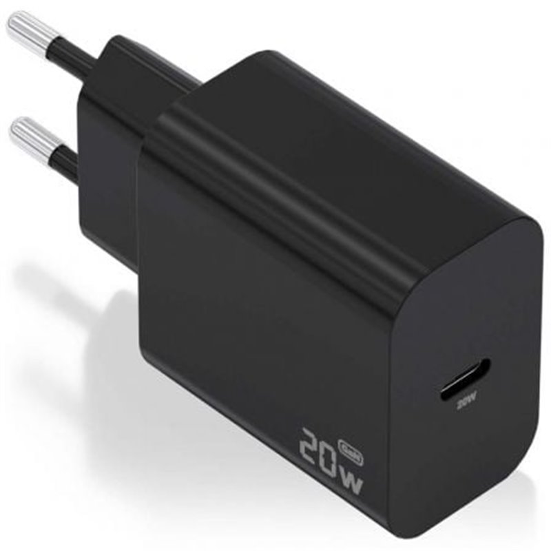 Cargador de Pared GaN Aisens A110-0939/ 1xUSB Tipo-C/ 20W/ Negro